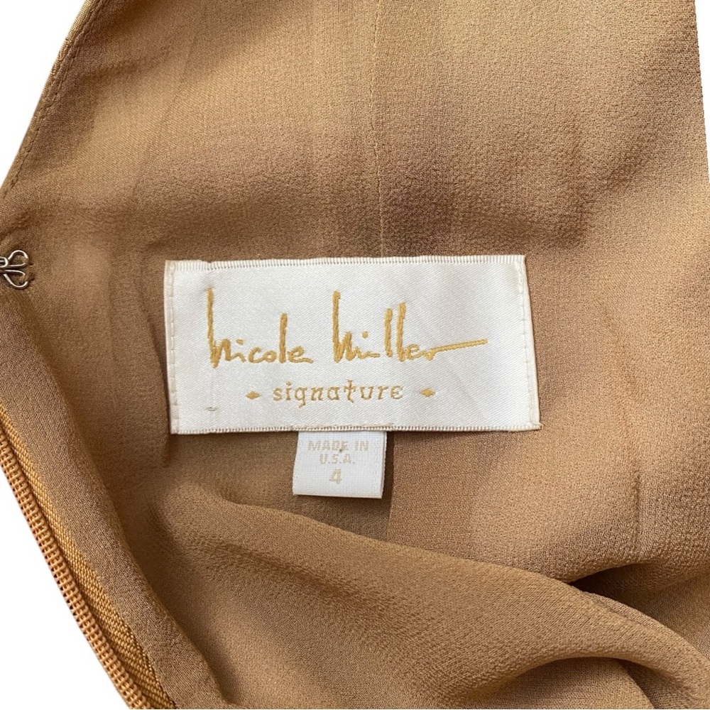 Nicole Miller Signature Vintage Embroidered Beaded Silk Tan Long Gown Size US 4 - Picture 10 of 11
